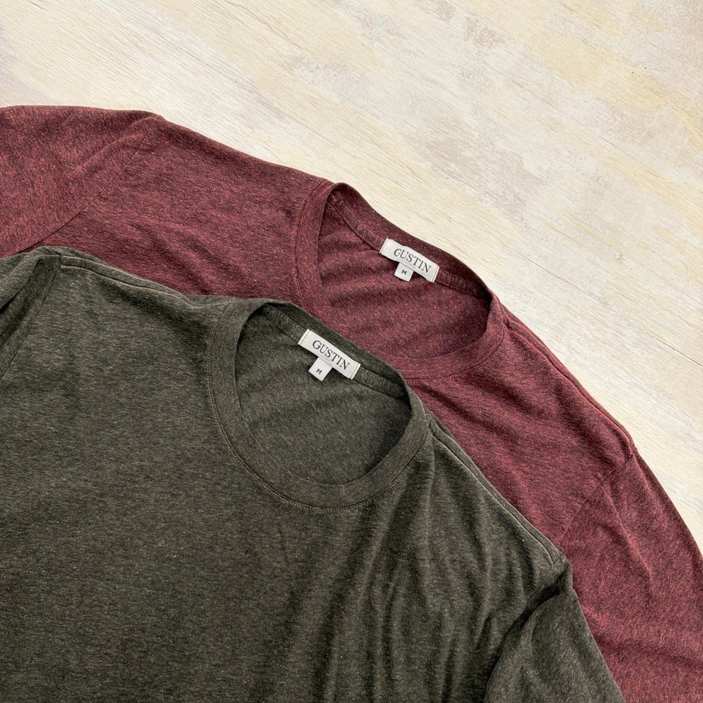 Gustin T-Shirt Tri-Blend Crewneck Size M 2-Pack Heather Maroon Charcoal Gray Men